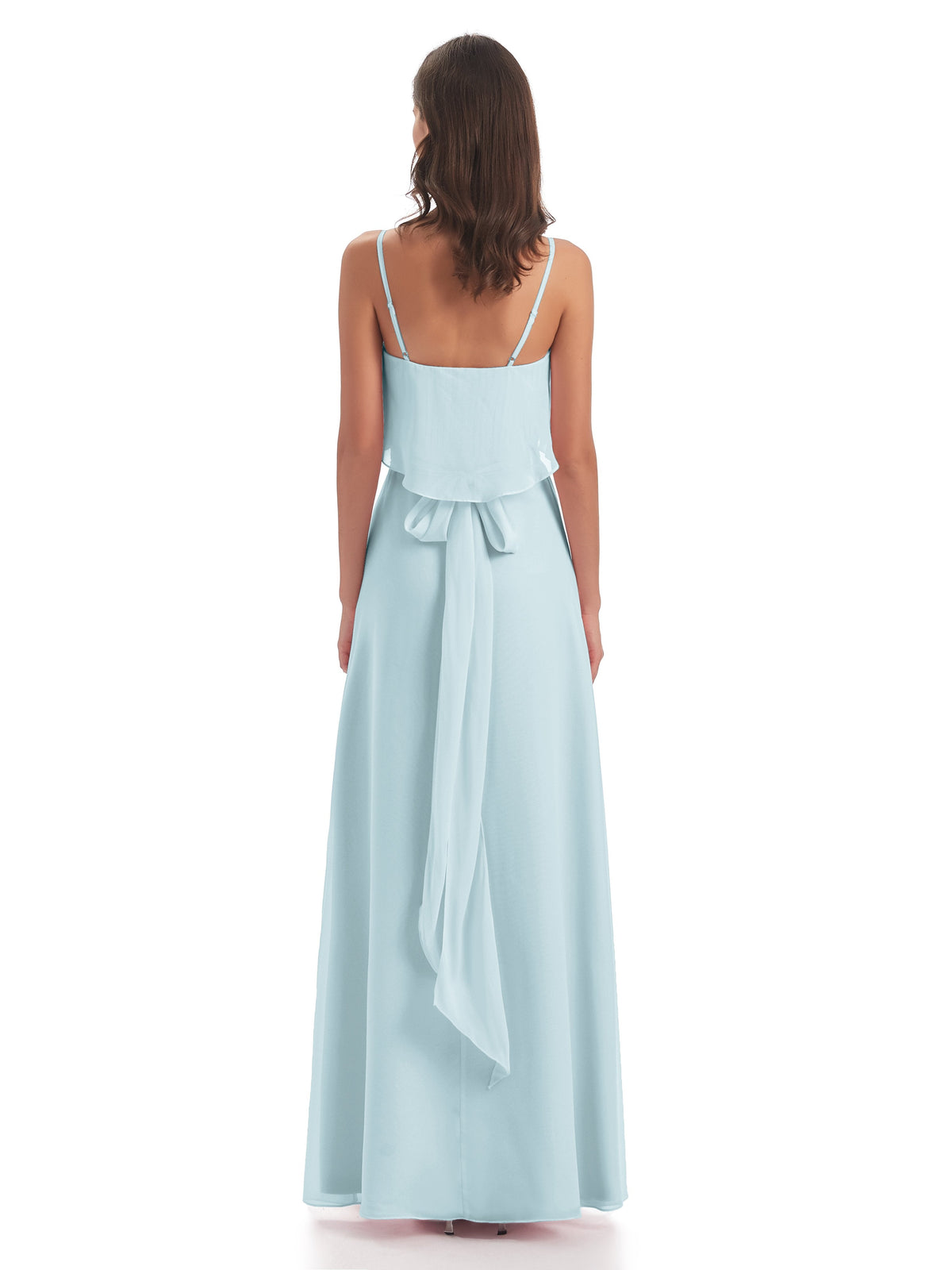 Vada Sheath-Column Floor Length Spaghetti Straps Chiffon Long Bridesmaid Dresses