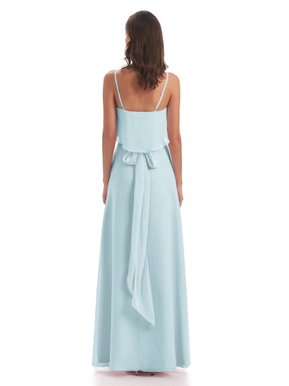 Vada Sheath-Column Floor Length Spaghetti Straps Chiffon Long Bridesmaid Dresses