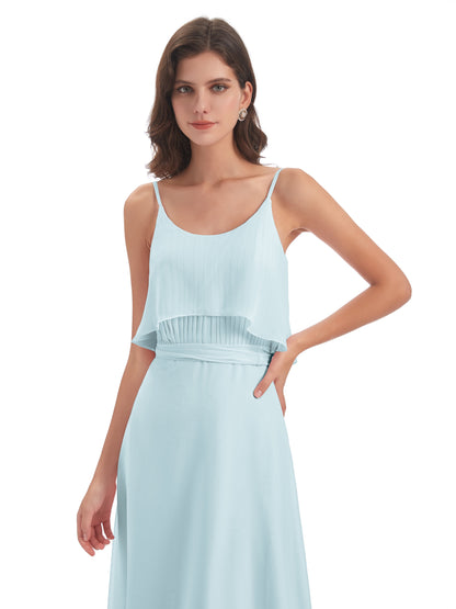 Vada Sheath-Column Floor Length Spaghetti Straps Chiffon Long Bridesmaid Dresses