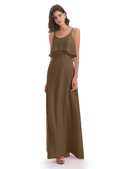 Vada Sheath-Column Floor Length Spaghetti Straps Chiffon Long Bridesmaid Dresses