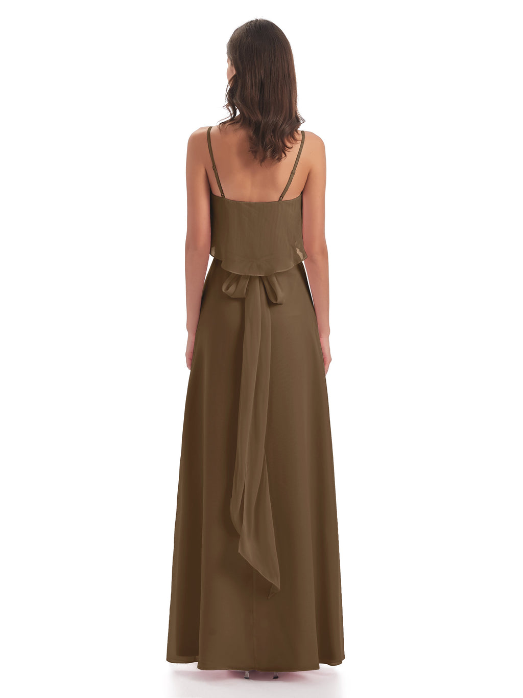 Vada Sheath-Column Floor Length Spaghetti Straps Chiffon Long Bridesmaid Dresses