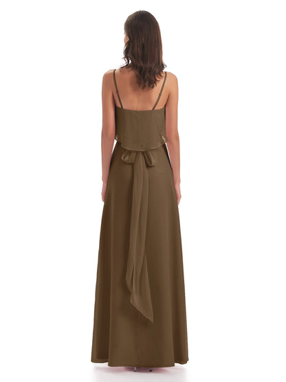 Vada Sheath-Column Floor Length Spaghetti Straps Chiffon Long Bridesmaid Dresses