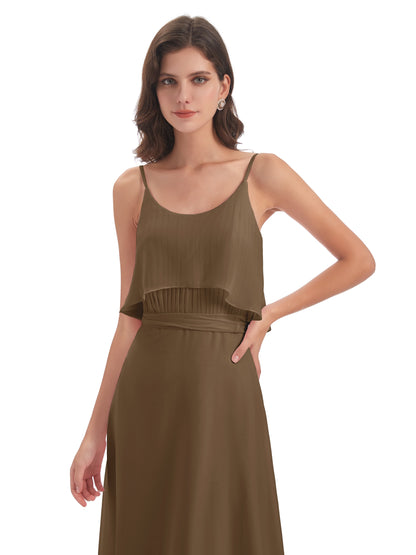 Vada Sheath-Column Floor Length Spaghetti Straps Chiffon Long Bridesmaid Dresses