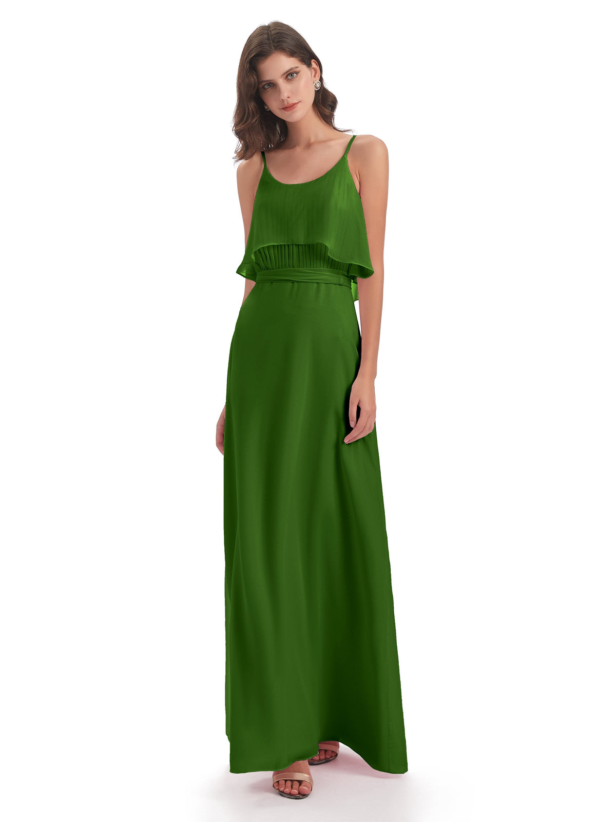 Vada Sheath-Column Floor Length Spaghetti Straps Chiffon Long Bridesmaid Dresses