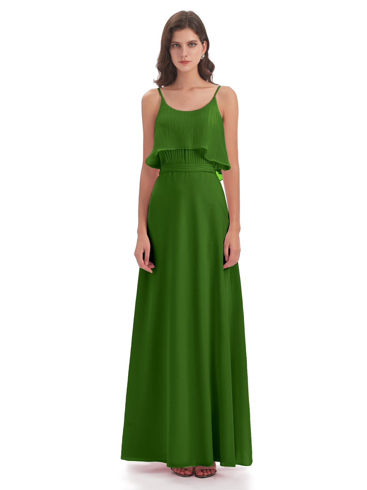 Vada Sheath-Column Floor Length Spaghetti Straps Chiffon Long Bridesmaid Dresses