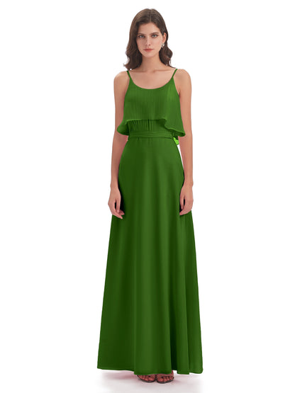 Vada Sheath-Column Floor Length Spaghetti Straps Chiffon Long Bridesmaid Dresses