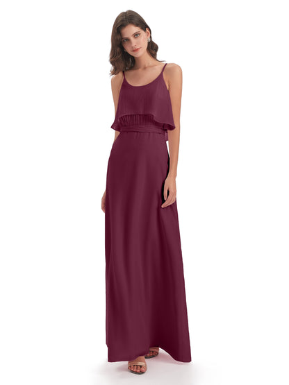 Vada Sheath-Column Floor Length Spaghetti Straps Chiffon Long Bridesmaid Dresses