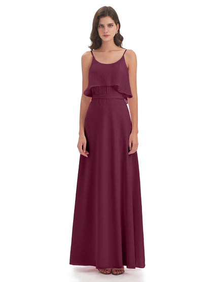 Vada Sheath-Column Floor Length Spaghetti Straps Chiffon Long Bridesmaid Dresses