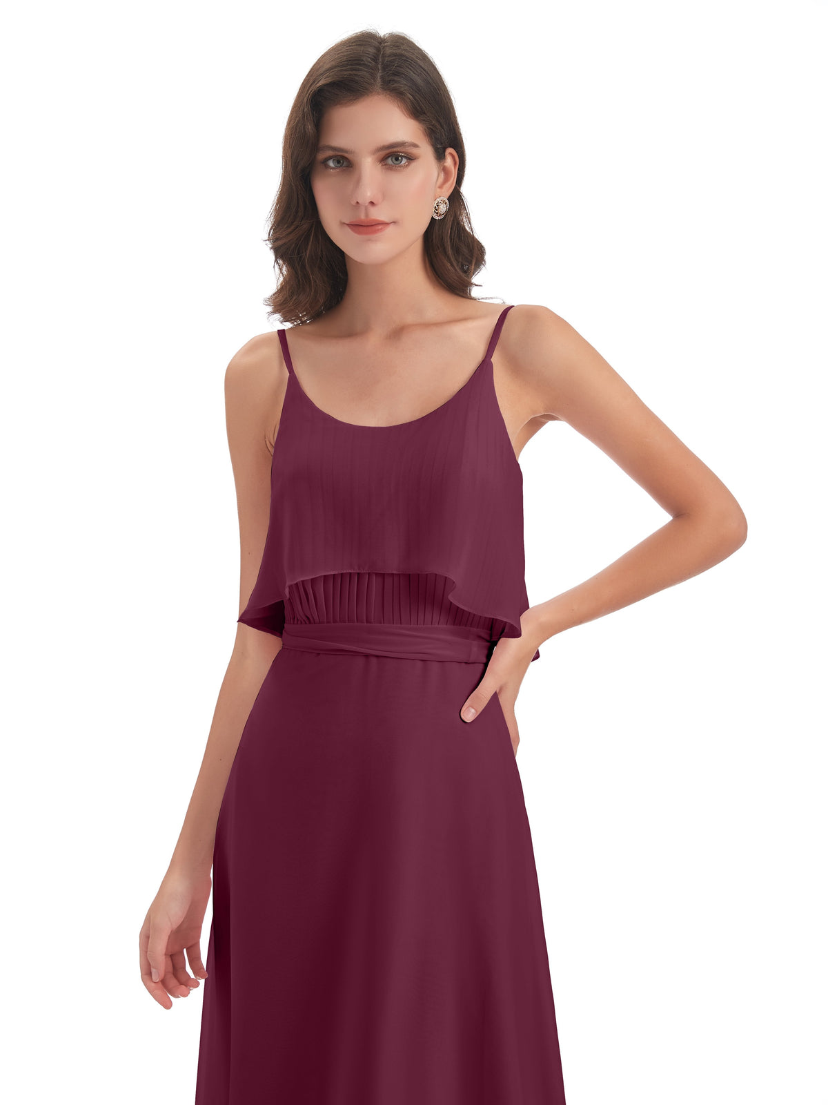 Vada Sheath-Column Floor Length Spaghetti Straps Chiffon Long Bridesmaid Dresses
