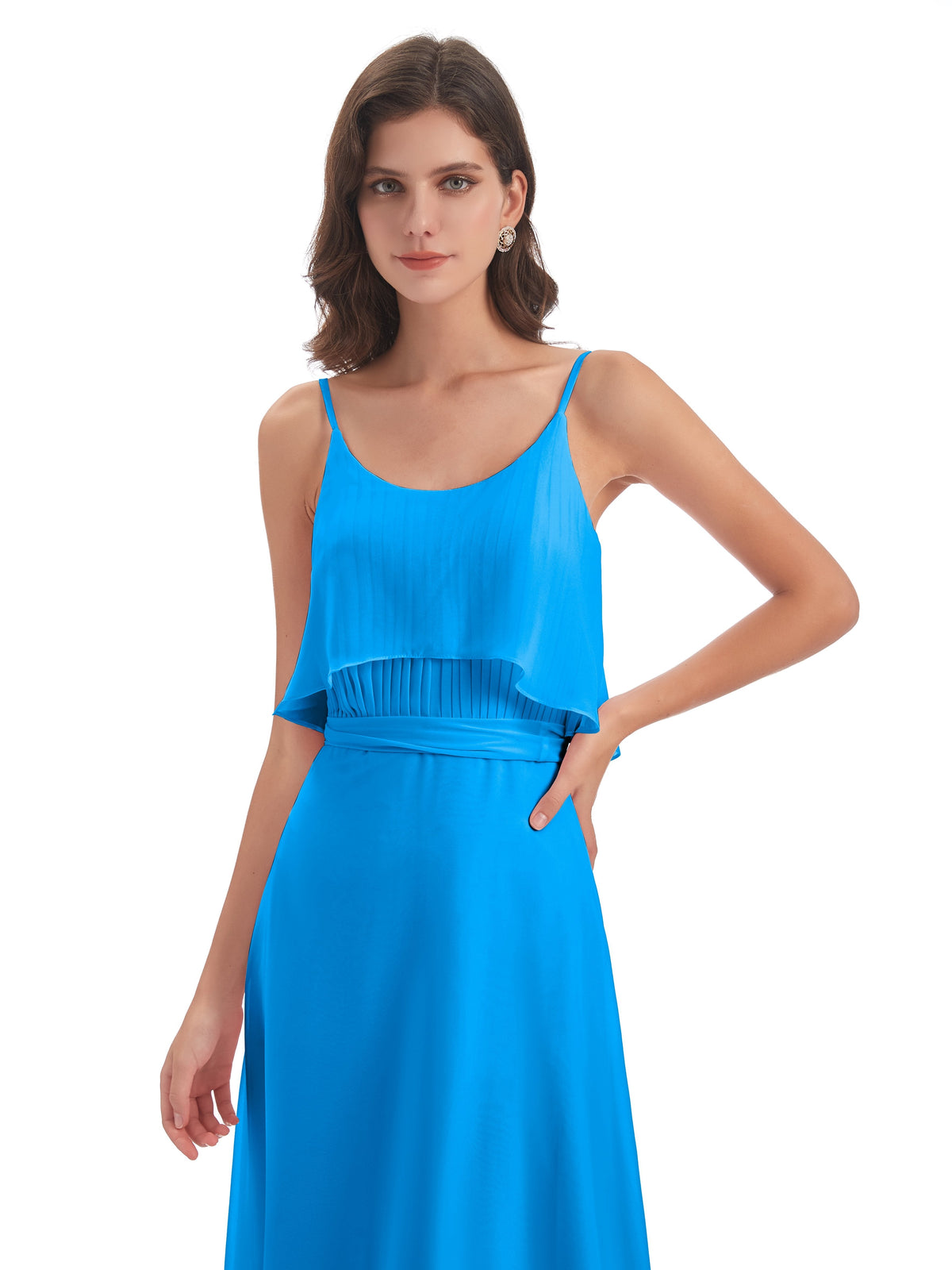 Vada Sheath-Column Floor Length Spaghetti Straps Chiffon Long Bridesmaid Dresses