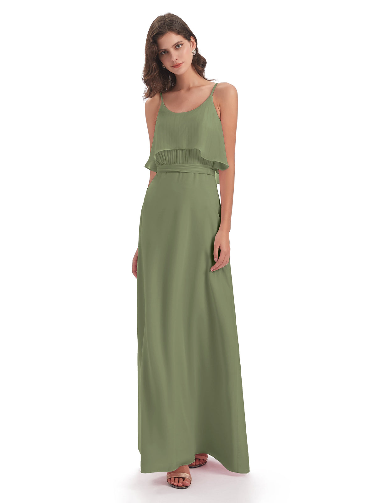 Vada Sheath-Column Floor Length Spaghetti Straps Chiffon Long Bridesmaid Dresses