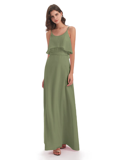Vada Sheath-Column Floor Length Spaghetti Straps Chiffon Long Bridesmaid Dresses
