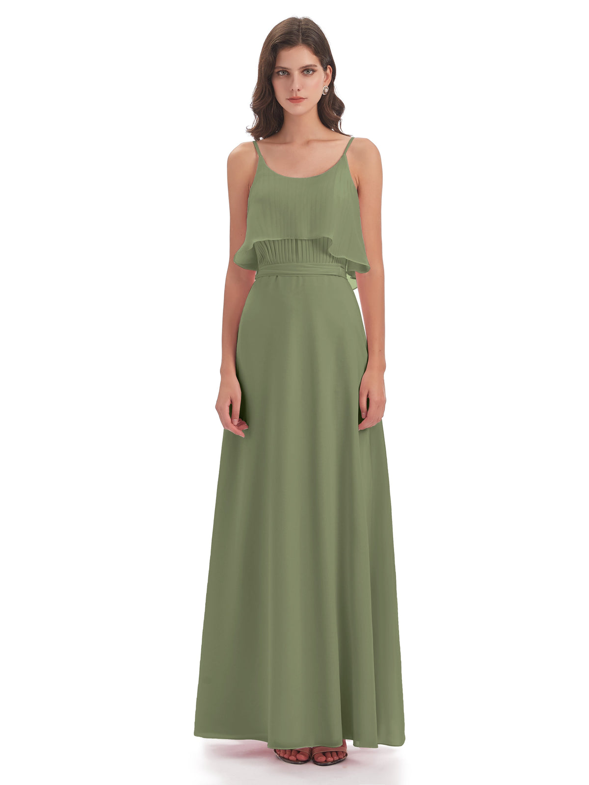 Vada Sheath-Column Floor Length Spaghetti Straps Chiffon Long Bridesmaid Dresses