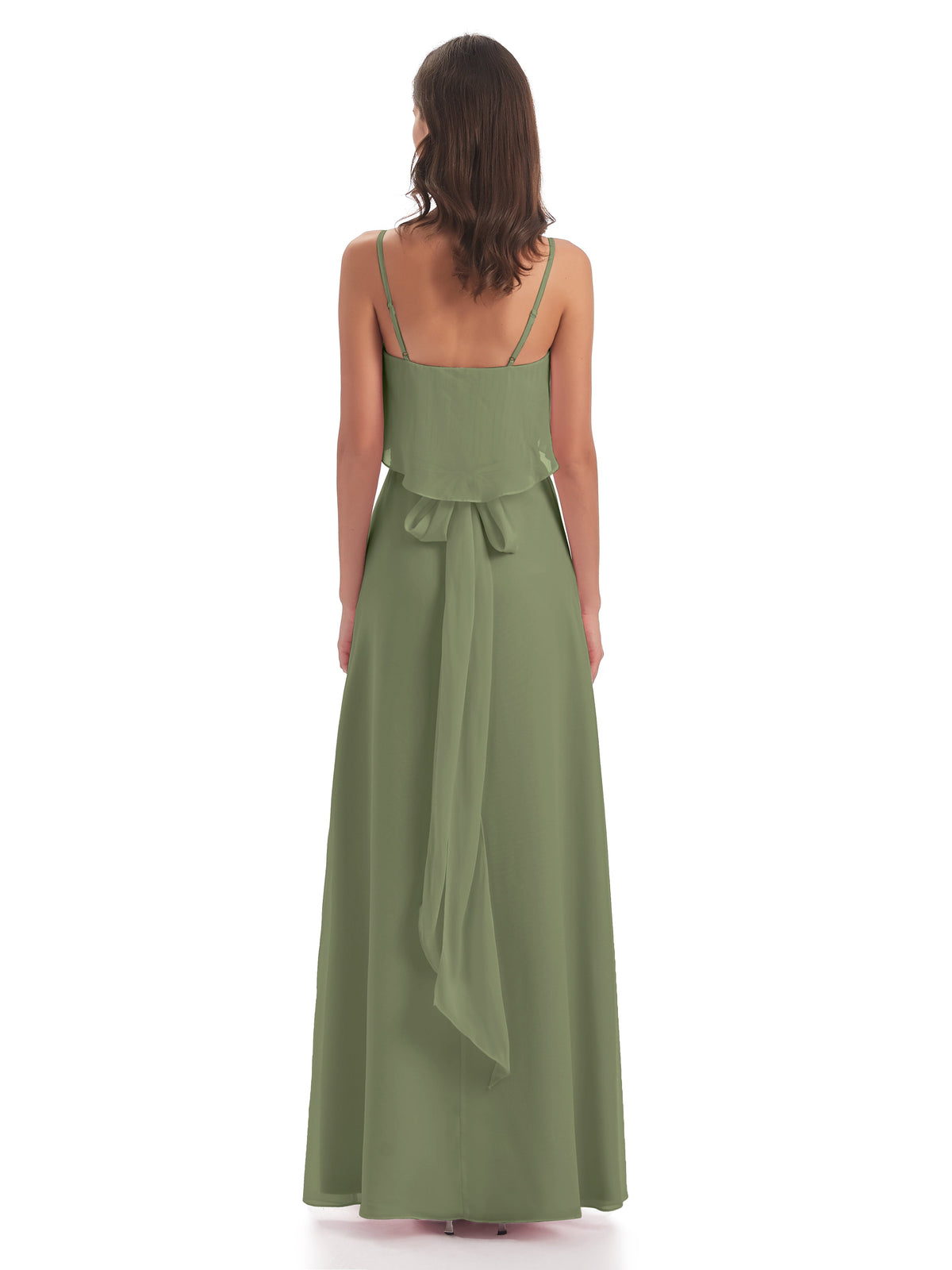 Vada Sheath-Column Floor Length Spaghetti Straps Chiffon Long Bridesmaid Dresses