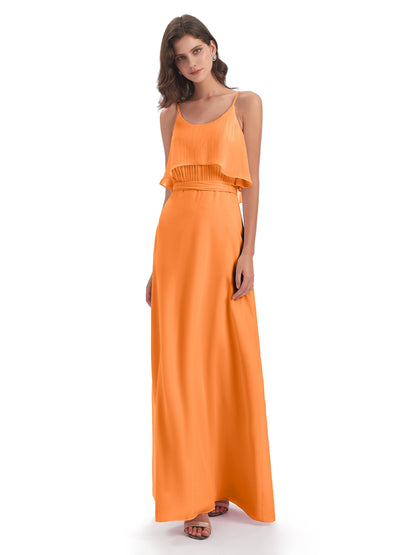 Vada Sheath-Column Floor Length Spaghetti Straps Chiffon Long Bridesmaid Dresses