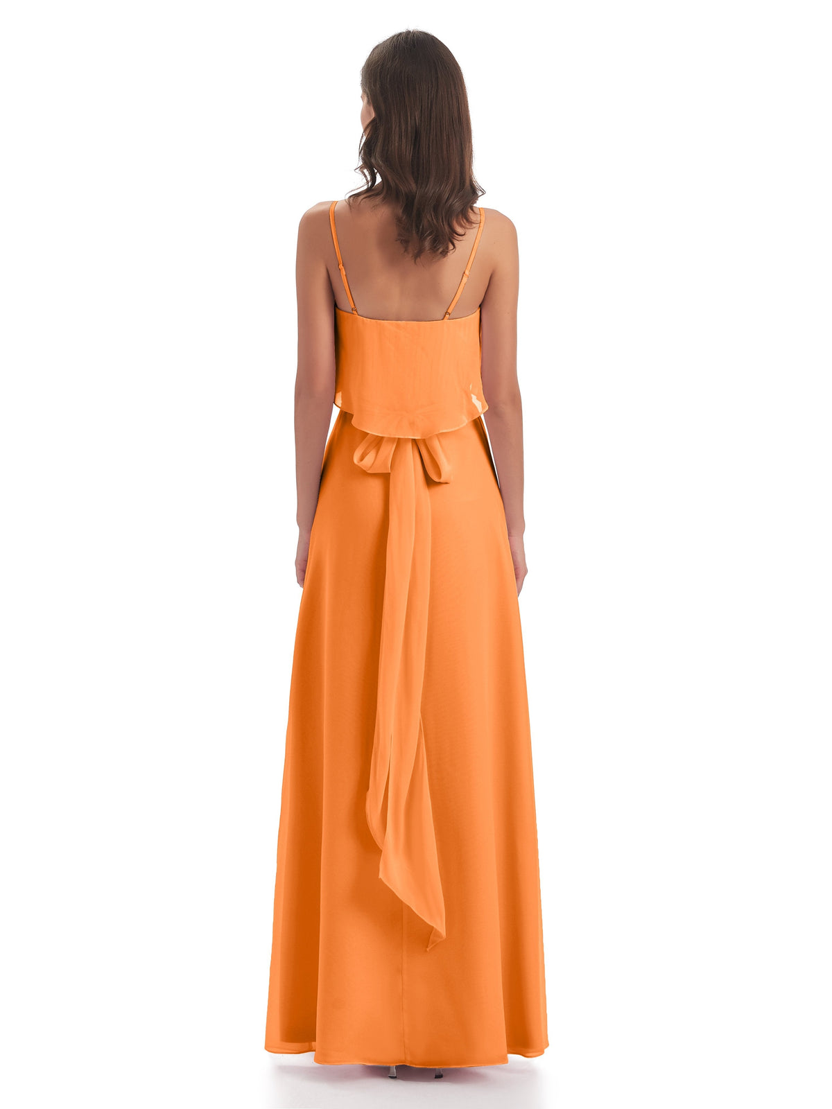 Vada Sheath-Column Floor Length Spaghetti Straps Chiffon Long Bridesmaid Dresses