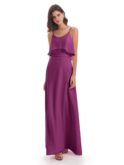 Vada Sheath-Column Floor Length Spaghetti Straps Chiffon Long Bridesmaid Dresses