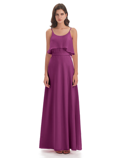 Vada Sheath-Column Floor Length Spaghetti Straps Chiffon Long Bridesmaid Dresses