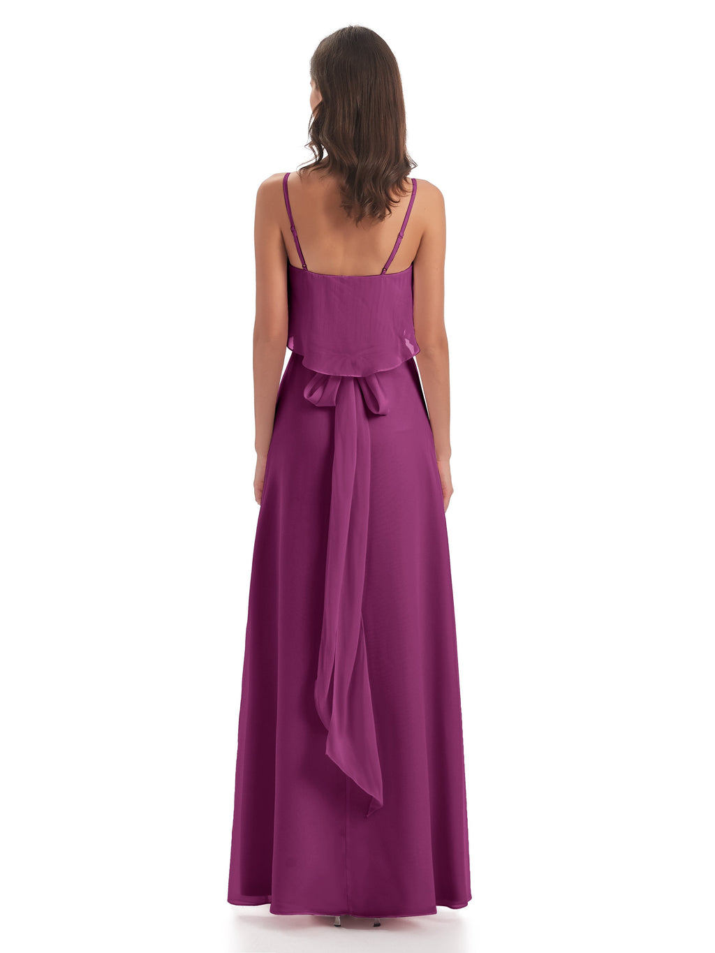 Vada Sheath-Column Floor Length Spaghetti Straps Chiffon Long Bridesmaid Dresses