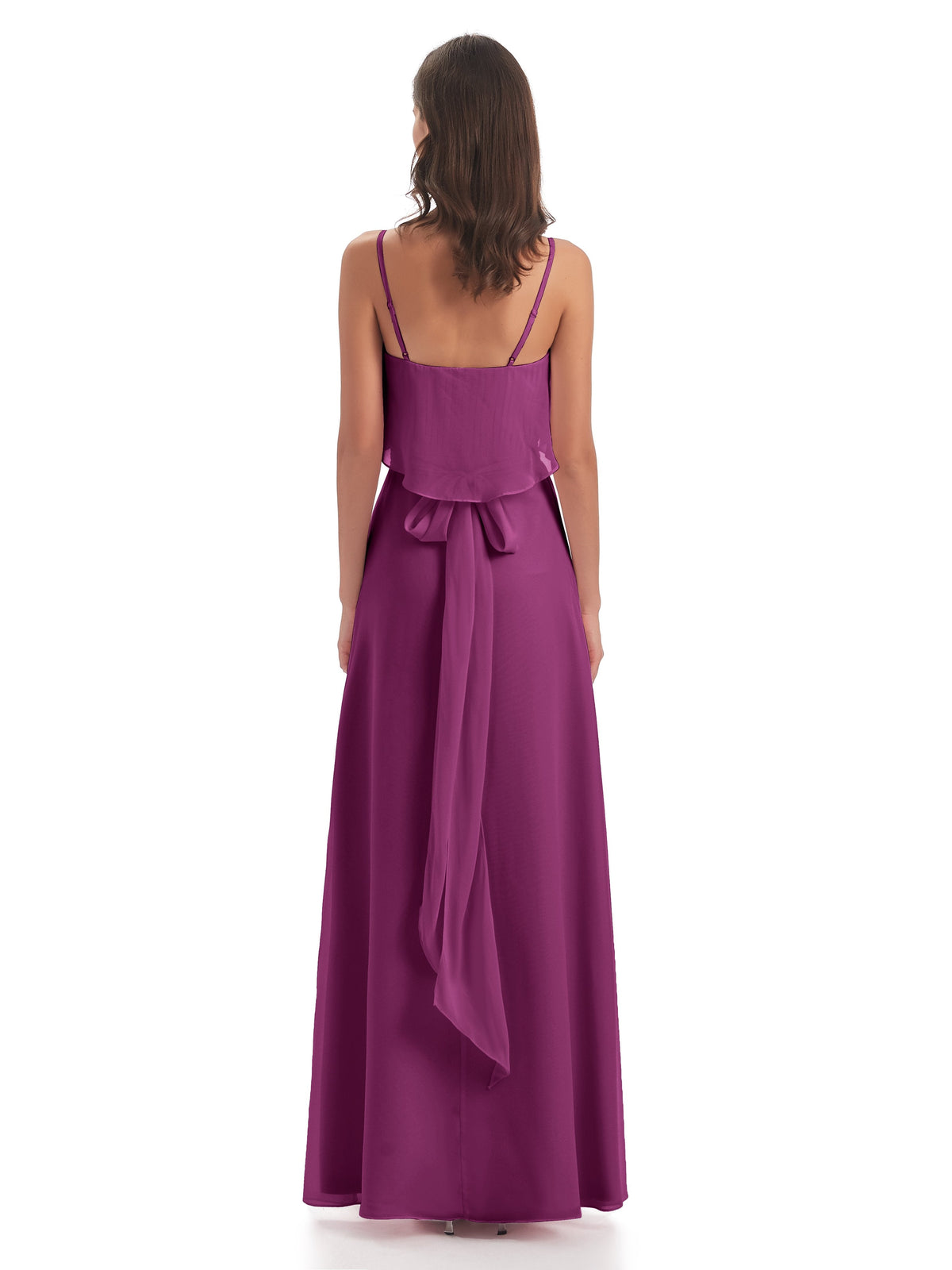 Vada Sheath-Column Floor Length Spaghetti Straps Chiffon Long Bridesmaid Dresses