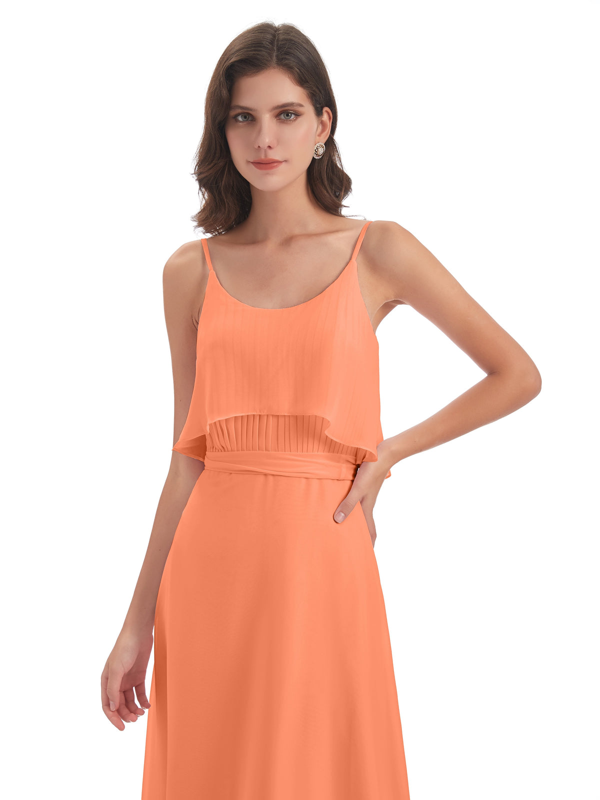 Vada Sheath-Column Floor Length Spaghetti Straps Chiffon Long Bridesmaid Dresses