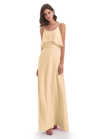 Vada Sheath-Column Floor Length Spaghetti Straps Chiffon Long Bridesmaid Dresses