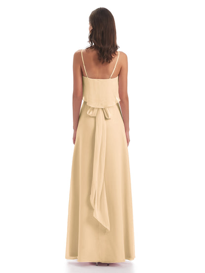 Vada Sheath-Column Floor Length Spaghetti Straps Chiffon Long Bridesmaid Dresses