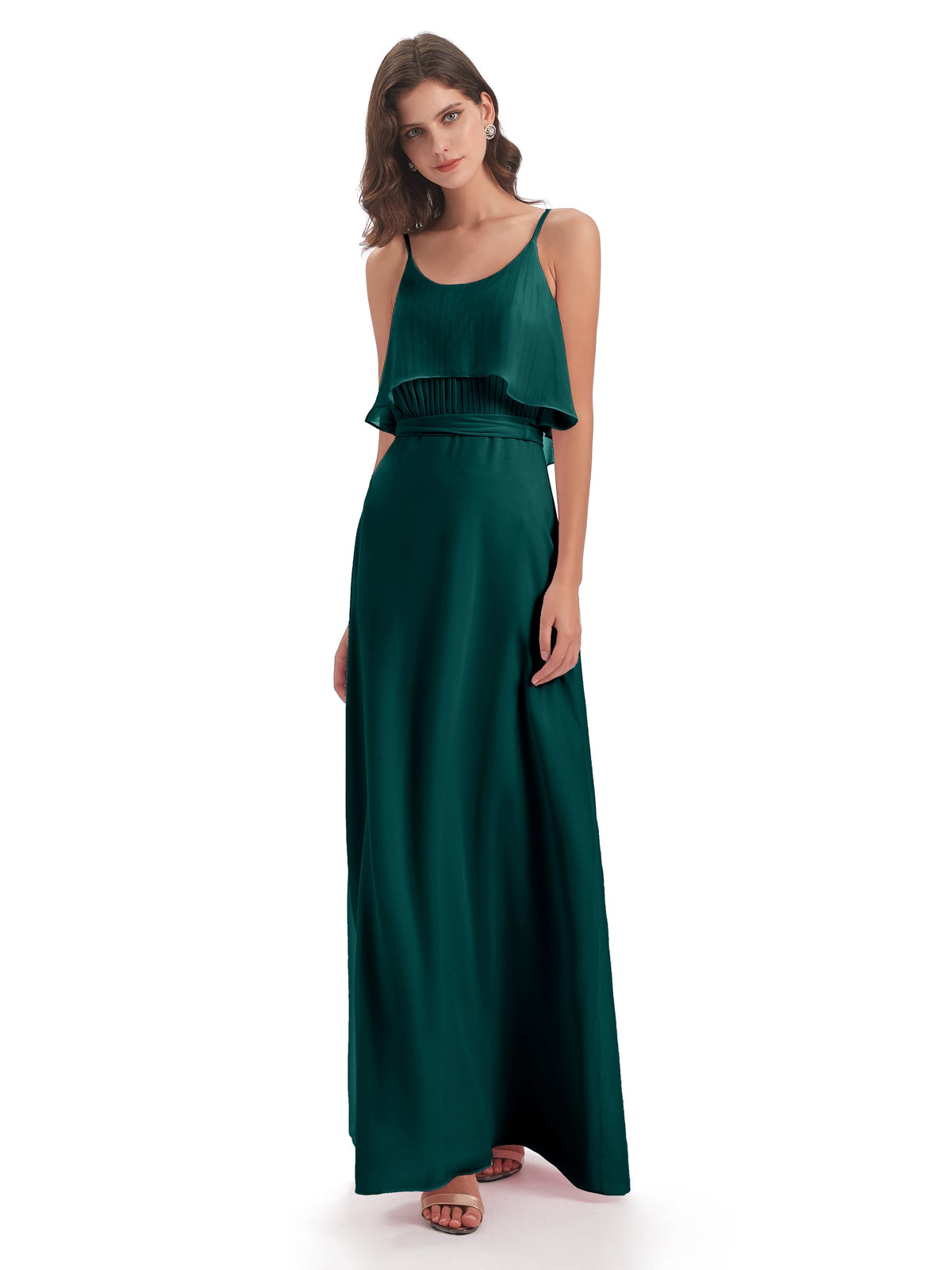 Vada Sheath-Column Floor Length Spaghetti Straps Chiffon Long Bridesmaid Dresses