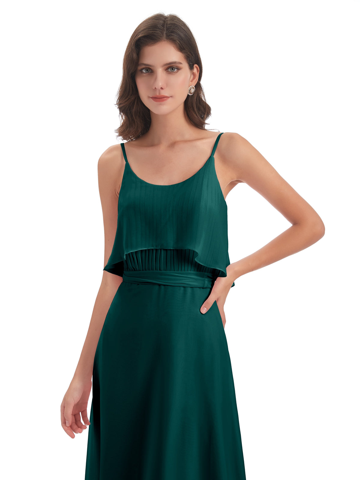 Vada Sheath-Column Floor Length Spaghetti Straps Chiffon Long Bridesmaid Dresses