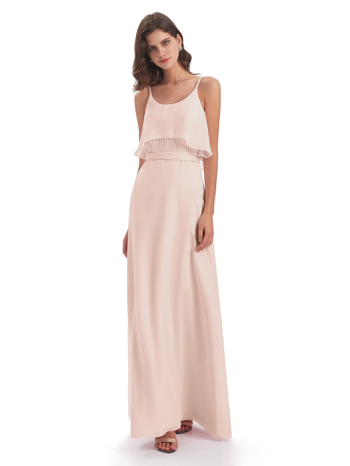 Vada Sheath-Column Floor Length Spaghetti Straps Chiffon Long Bridesmaid Dresses