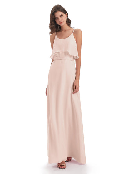 Vada Sheath-Column Floor Length Spaghetti Straps Chiffon Long Bridesmaid Dresses