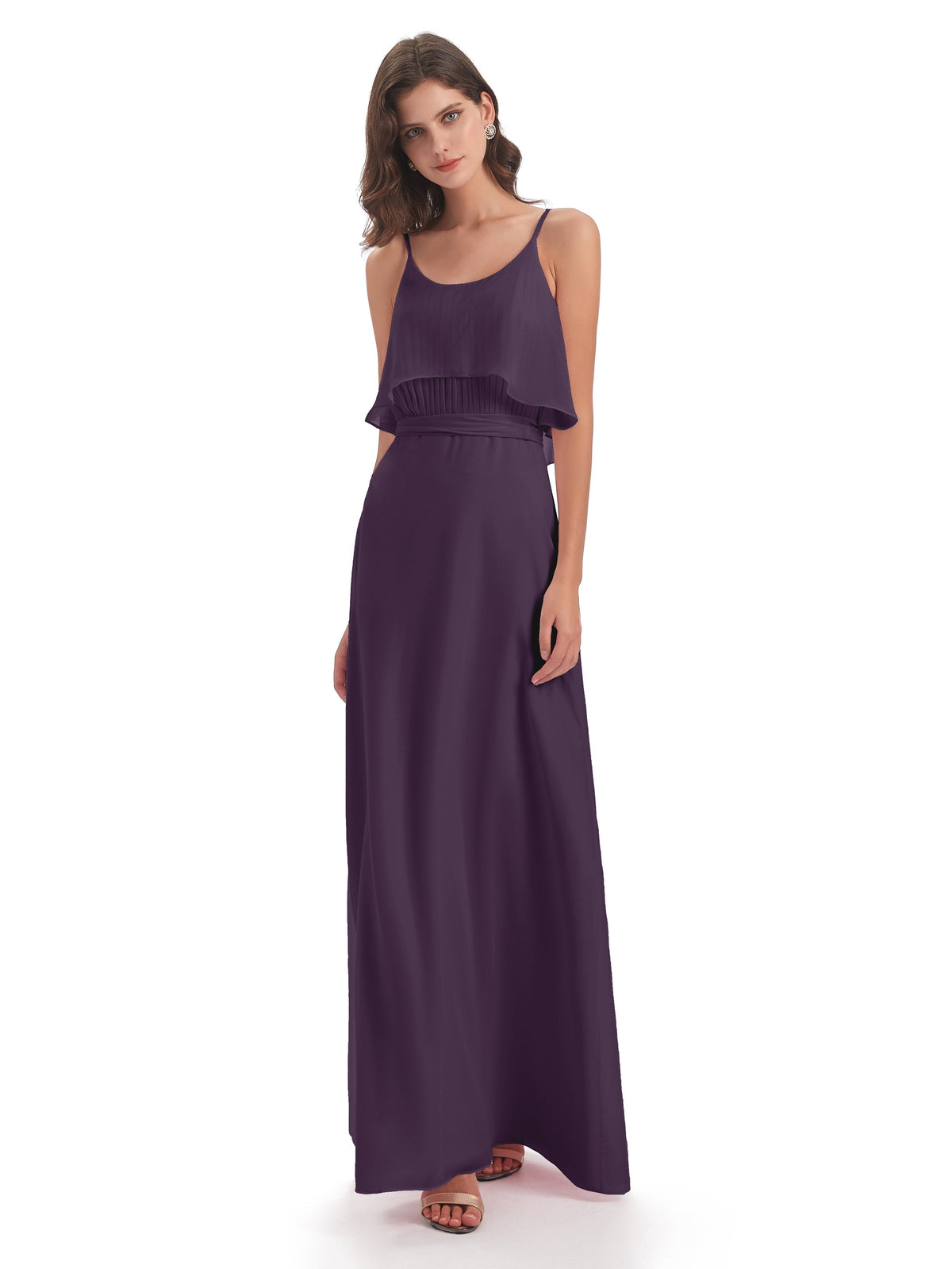 Vada Sheath-Column Floor Length Spaghetti Straps Chiffon Long Bridesmaid Dresses
