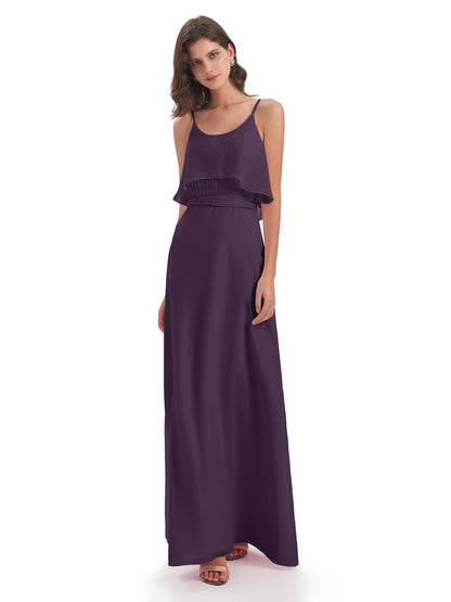 Vada Sheath-Column Floor Length Spaghetti Straps Chiffon Long Bridesmaid Dresses