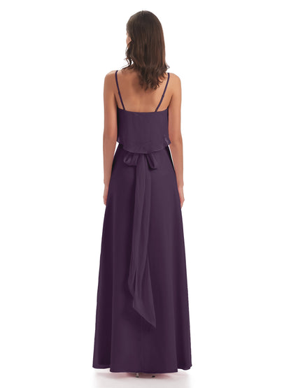 Vada Sheath-Column Floor Length Spaghetti Straps Chiffon Long Bridesmaid Dresses