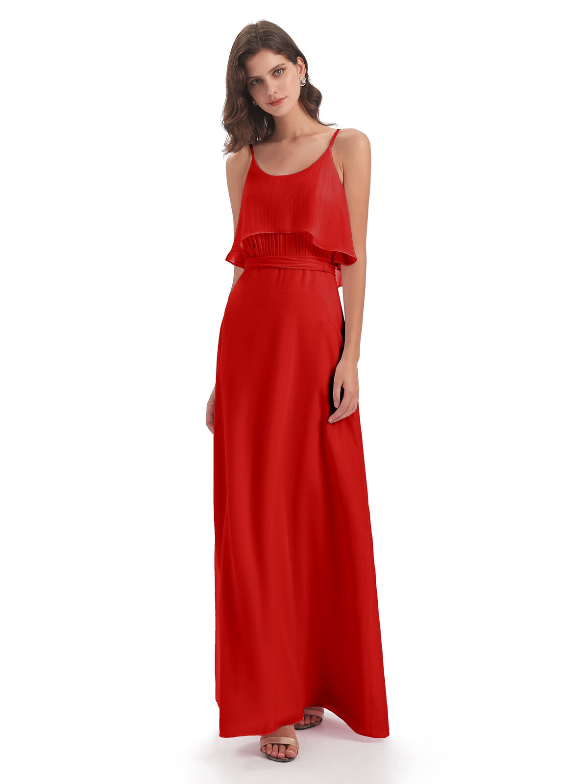Vada Sheath-Column Floor Length Spaghetti Straps Chiffon Long Bridesmaid Dresses