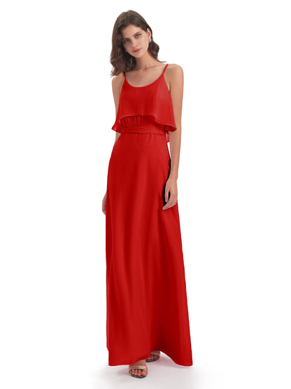 Vada Sheath-Column Floor Length Spaghetti Straps Chiffon Long Bridesmaid Dresses