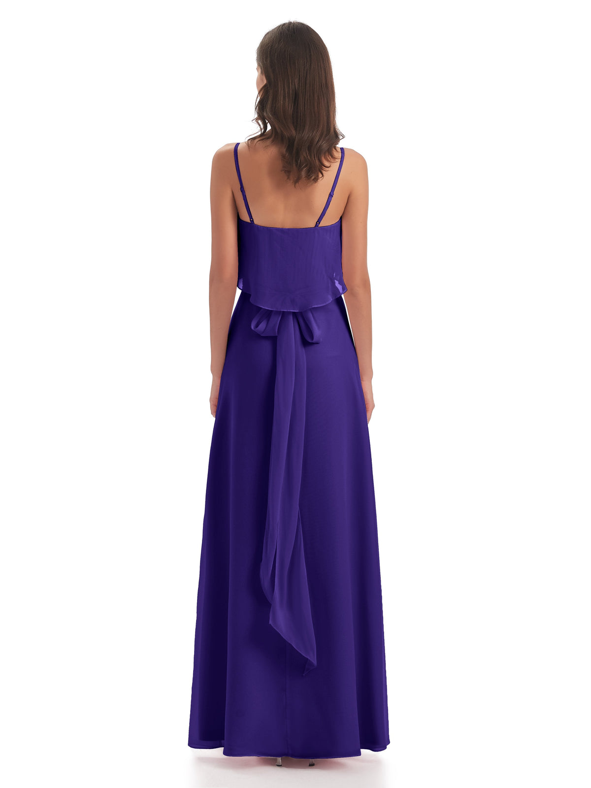 Vada Sheath-Column Floor Length Spaghetti Straps Chiffon Long Bridesmaid Dresses