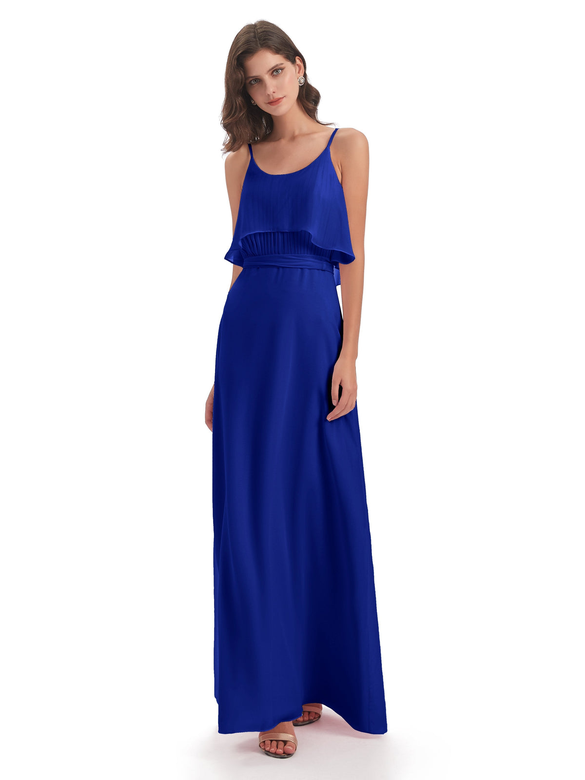 Vada Sheath-Column Floor Length Spaghetti Straps Chiffon Long Bridesmaid Dresses
