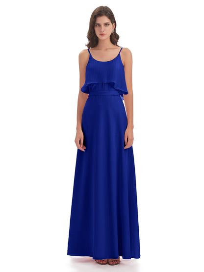 Vada Sheath-Column Floor Length Spaghetti Straps Chiffon Long Bridesmaid Dresses