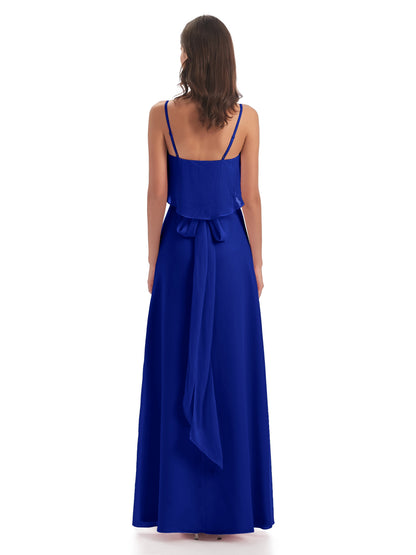 Vada Sheath-Column Floor Length Spaghetti Straps Chiffon Long Bridesmaid Dresses