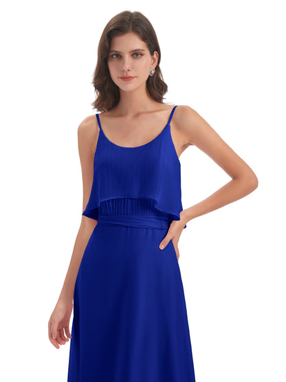 Vada Sheath-Column Floor Length Spaghetti Straps Chiffon Long Bridesmaid Dresses