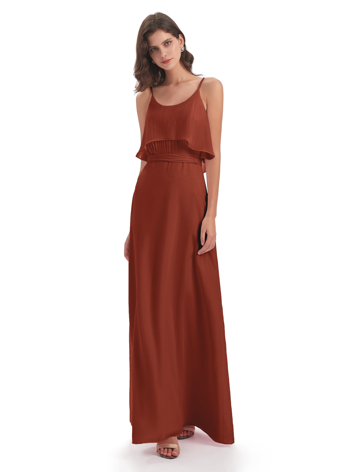 Vada Sheath-Column Floor Length Spaghetti Straps Chiffon Long Bridesmaid Dresses
