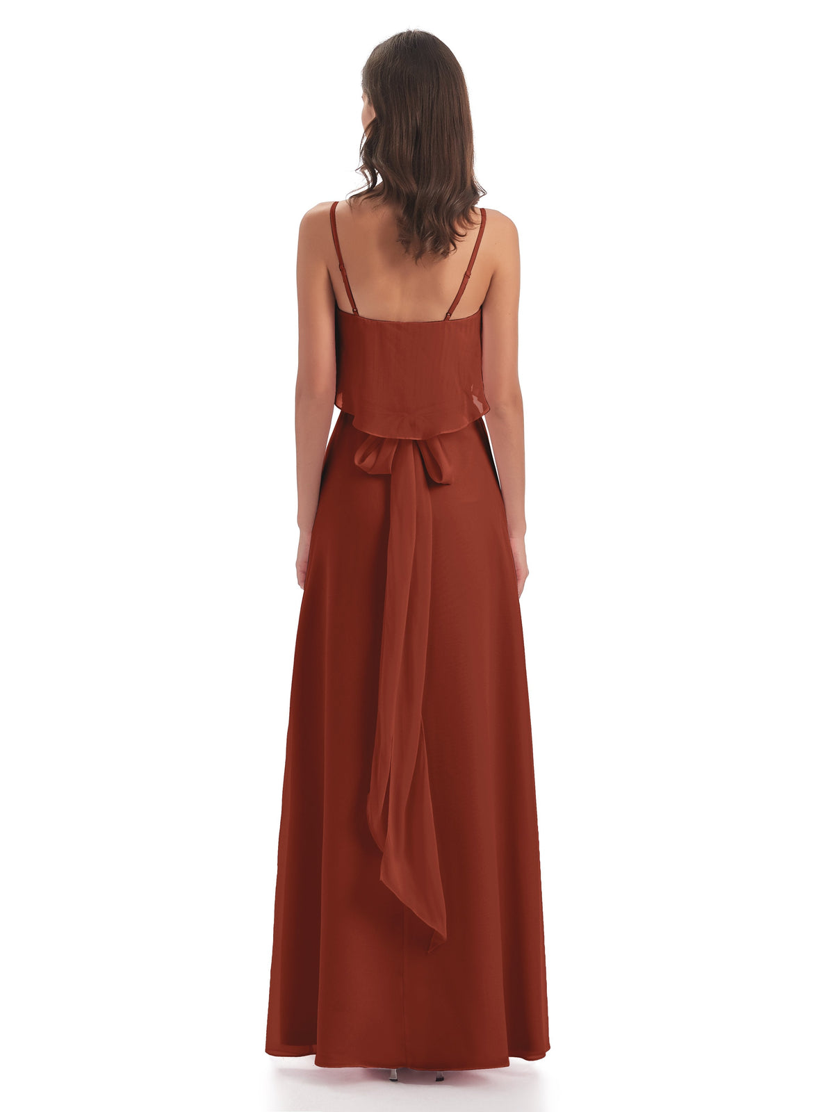 Vada Sheath-Column Floor Length Spaghetti Straps Chiffon Long Bridesmaid Dresses