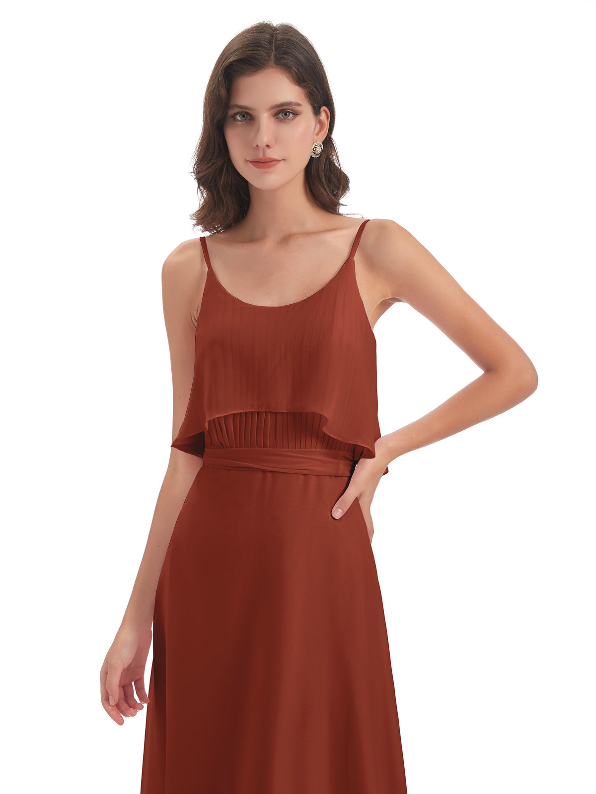 Vada Sheath-Column Floor Length Spaghetti Straps Chiffon Long Bridesmaid Dresses