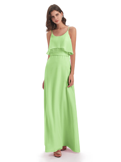 Vada Sheath-Column Floor Length Spaghetti Straps Chiffon Long Bridesmaid Dresses
