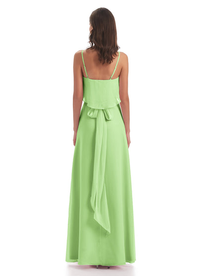 Vada Sheath-Column Floor Length Spaghetti Straps Chiffon Long Bridesmaid Dresses