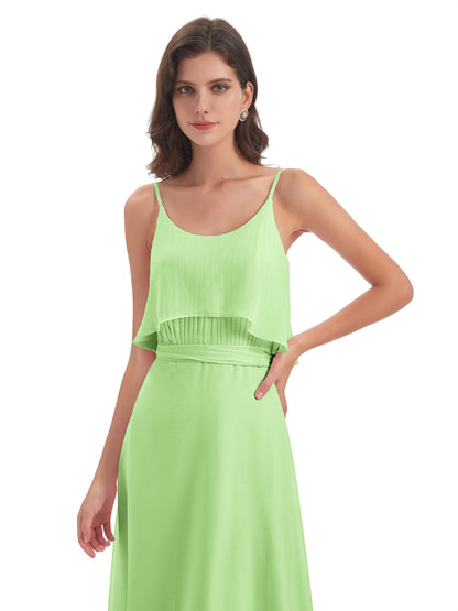 Vada Sheath-Column Floor Length Spaghetti Straps Chiffon Long Bridesmaid Dresses