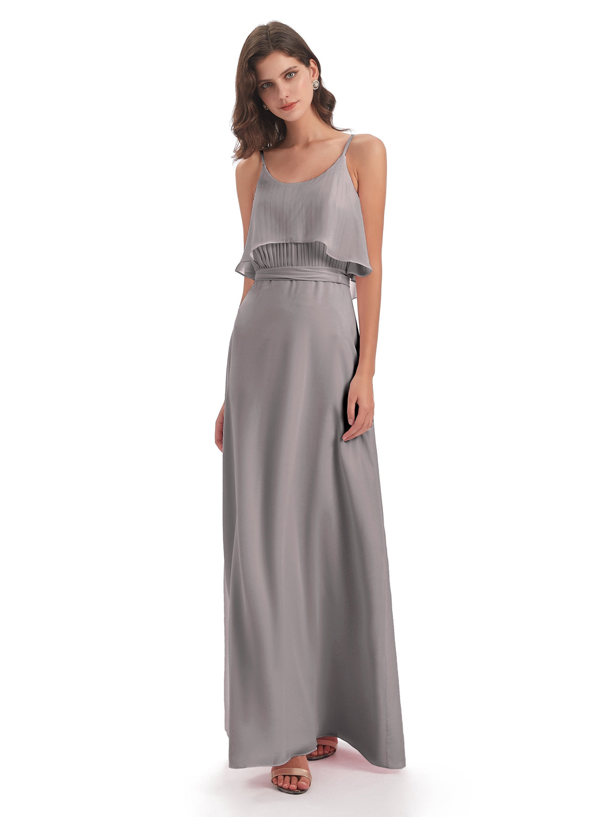 Vada Sheath-Column Floor Length Spaghetti Straps Chiffon Long Bridesmaid Dresses