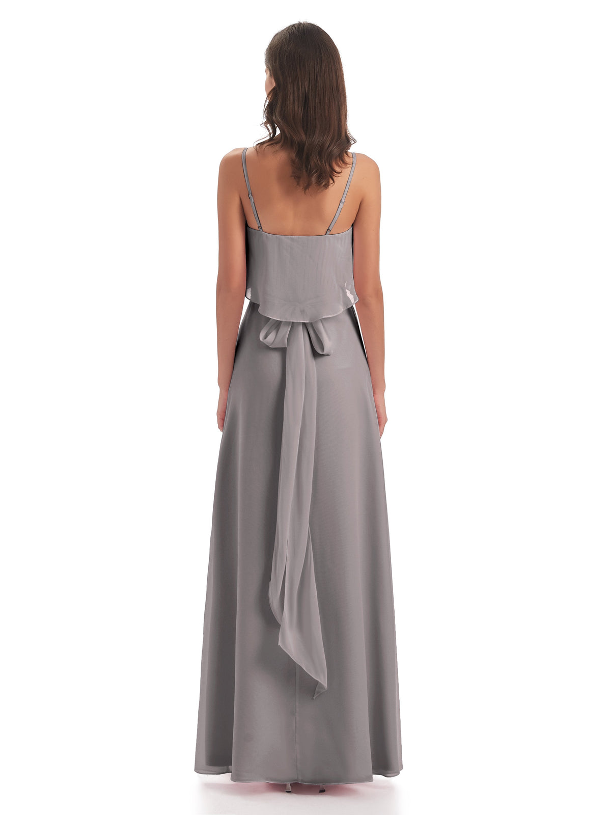 Vada Sheath-Column Floor Length Spaghetti Straps Chiffon Long Bridesmaid Dresses