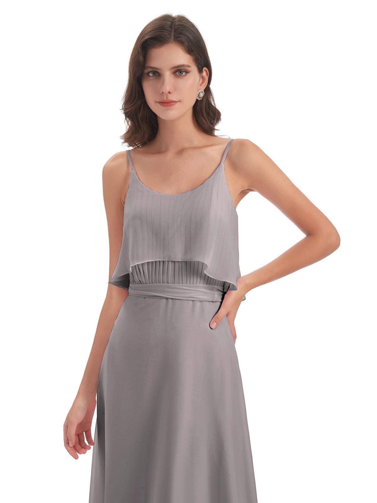 Vada Sheath-Column Floor Length Spaghetti Straps Chiffon Long Bridesmaid Dresses